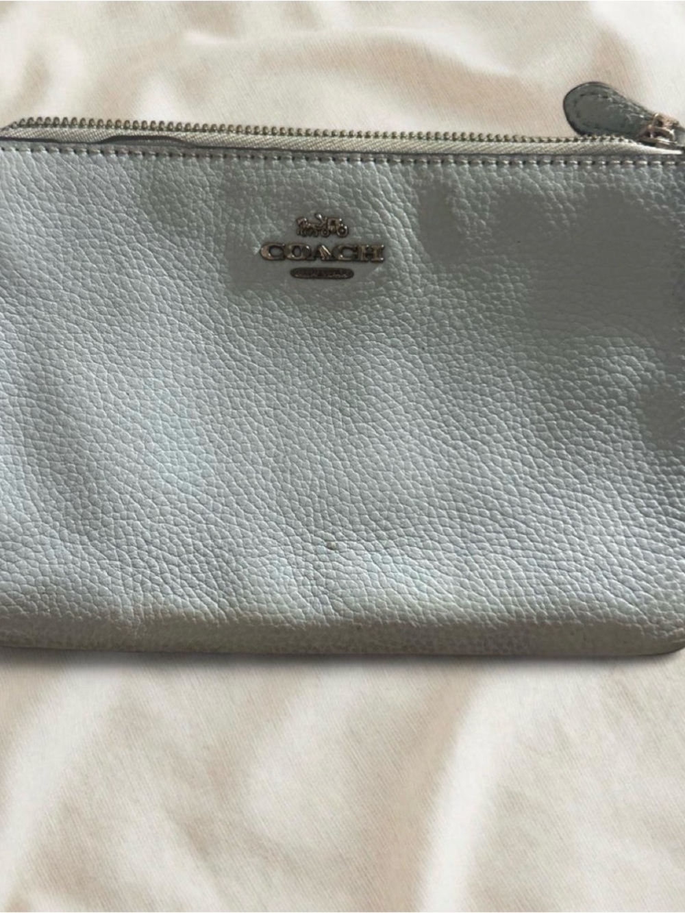 COACH Pebbled Leather Zip Wristlet in Light Blue-Gray